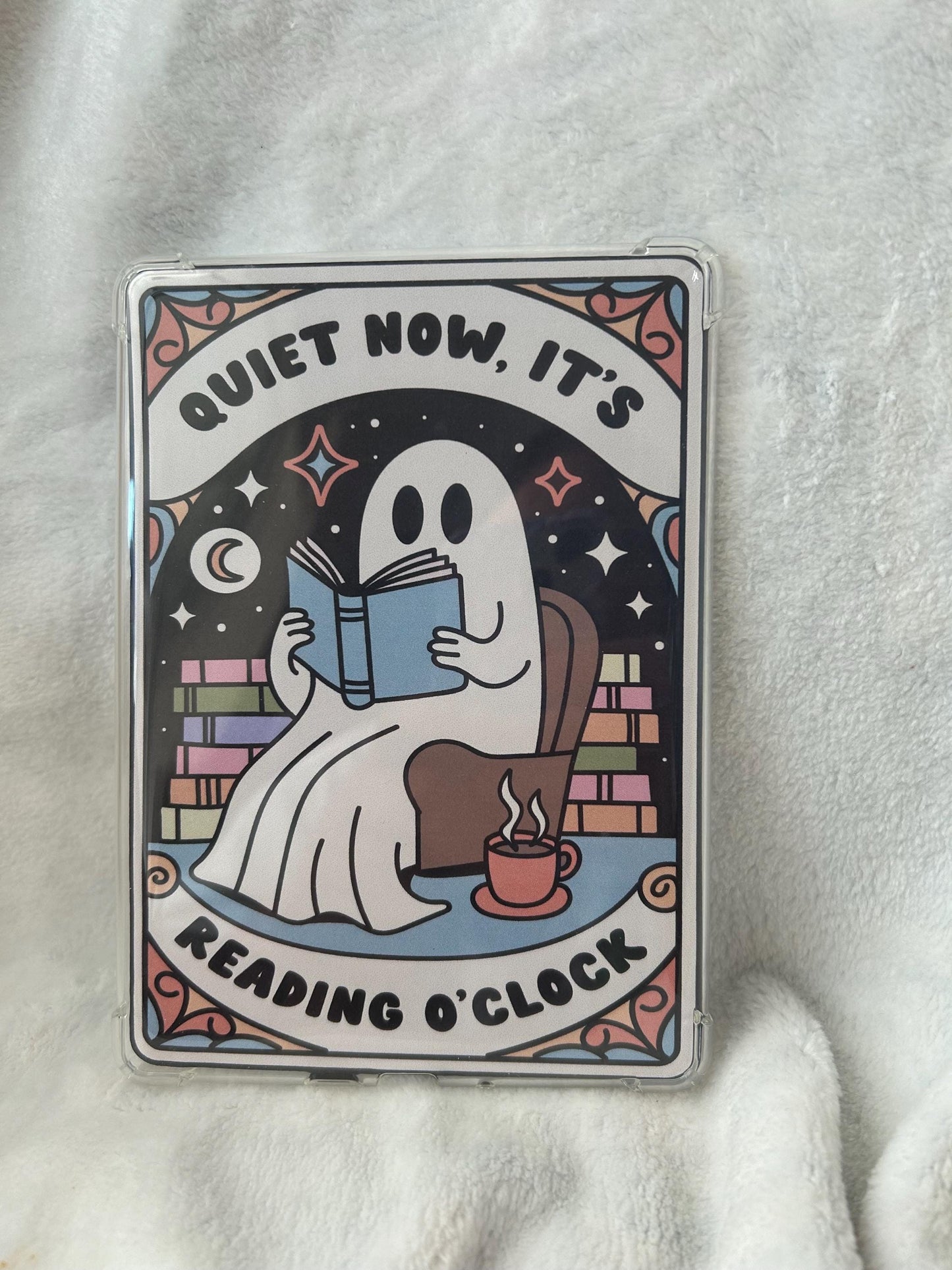 Quiet it’s reading o clock cute ghost kindle e reader insert card for clear case, kindle accessory decoration, kindle, paperwhite, oasis