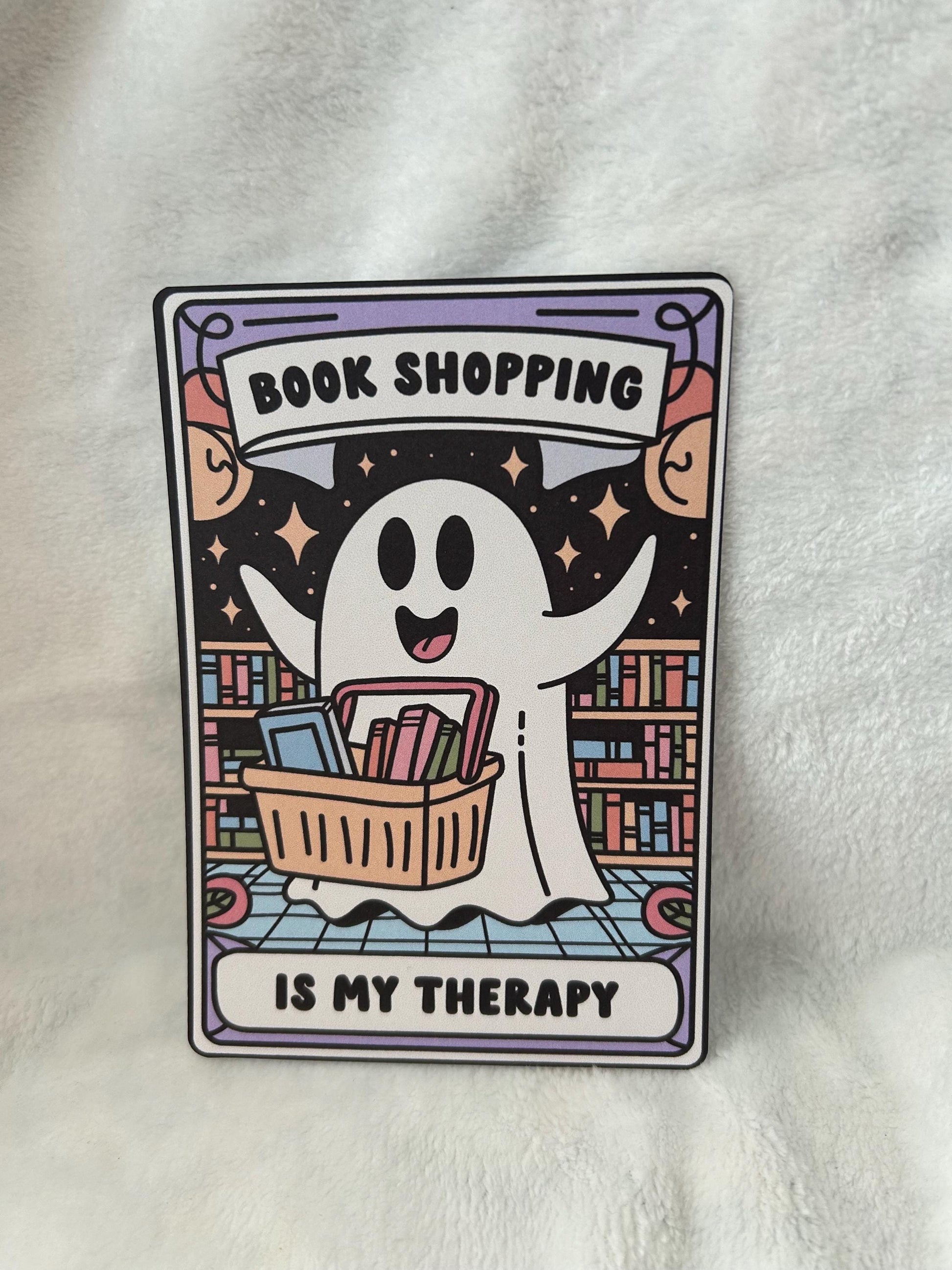 Book shopping is my therapy cute ghost kindle e reader insert card for clear case, kindle accessory decoration, kindle, paperwhite, oasis