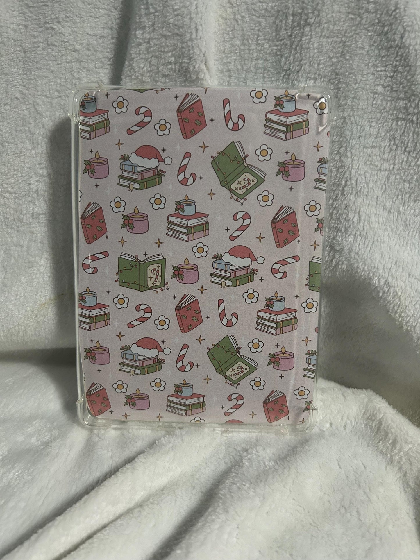 Baby pink bookish Christmas time kindle e reader insert for clear case, kindle accessory, kindle, paperwhite, oasis, scribe 10th 11th gen