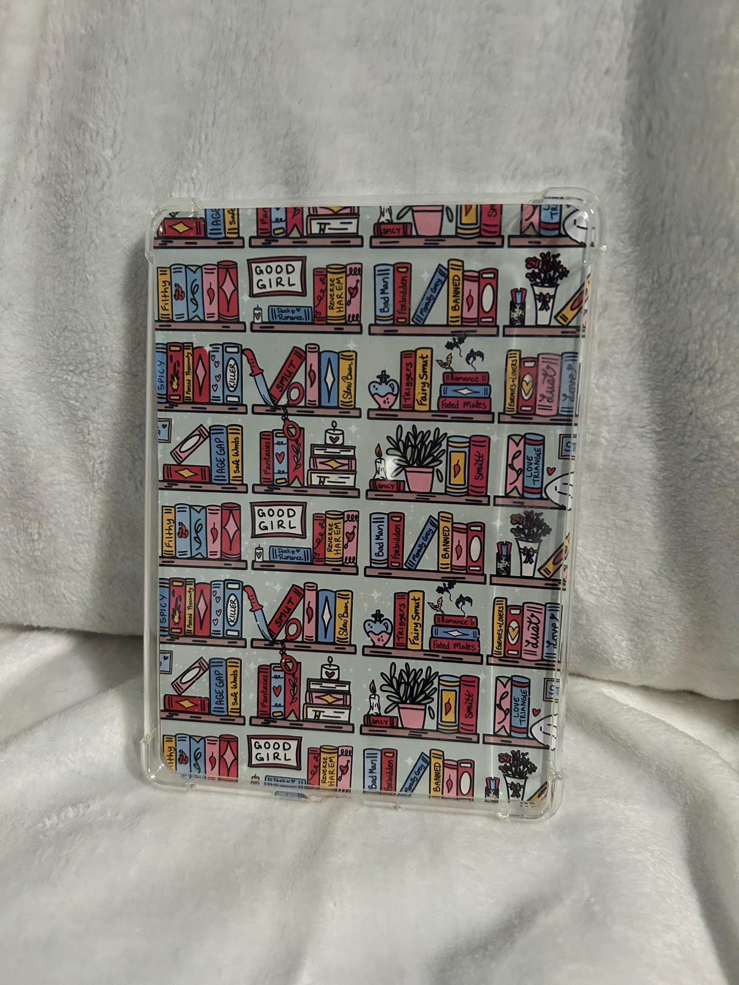 Smutty tropes book shelf bookshelf kindle e reader insert for clear case, kindle accessory, kindle, paperwhite, oasis, scribe 10th 11th ge