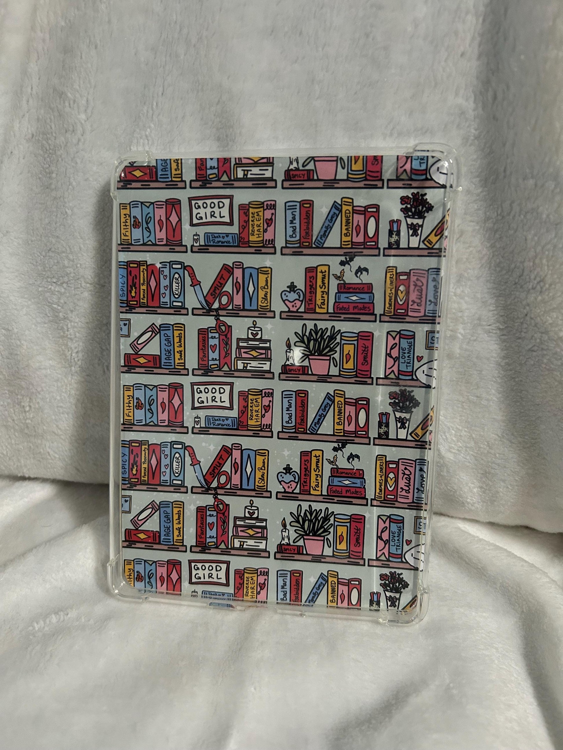 Smutty tropes book shelf bookshelf kindle e reader insert for clear case, kindle accessory, kindle, paperwhite, oasis, scribe 10th 11th ge