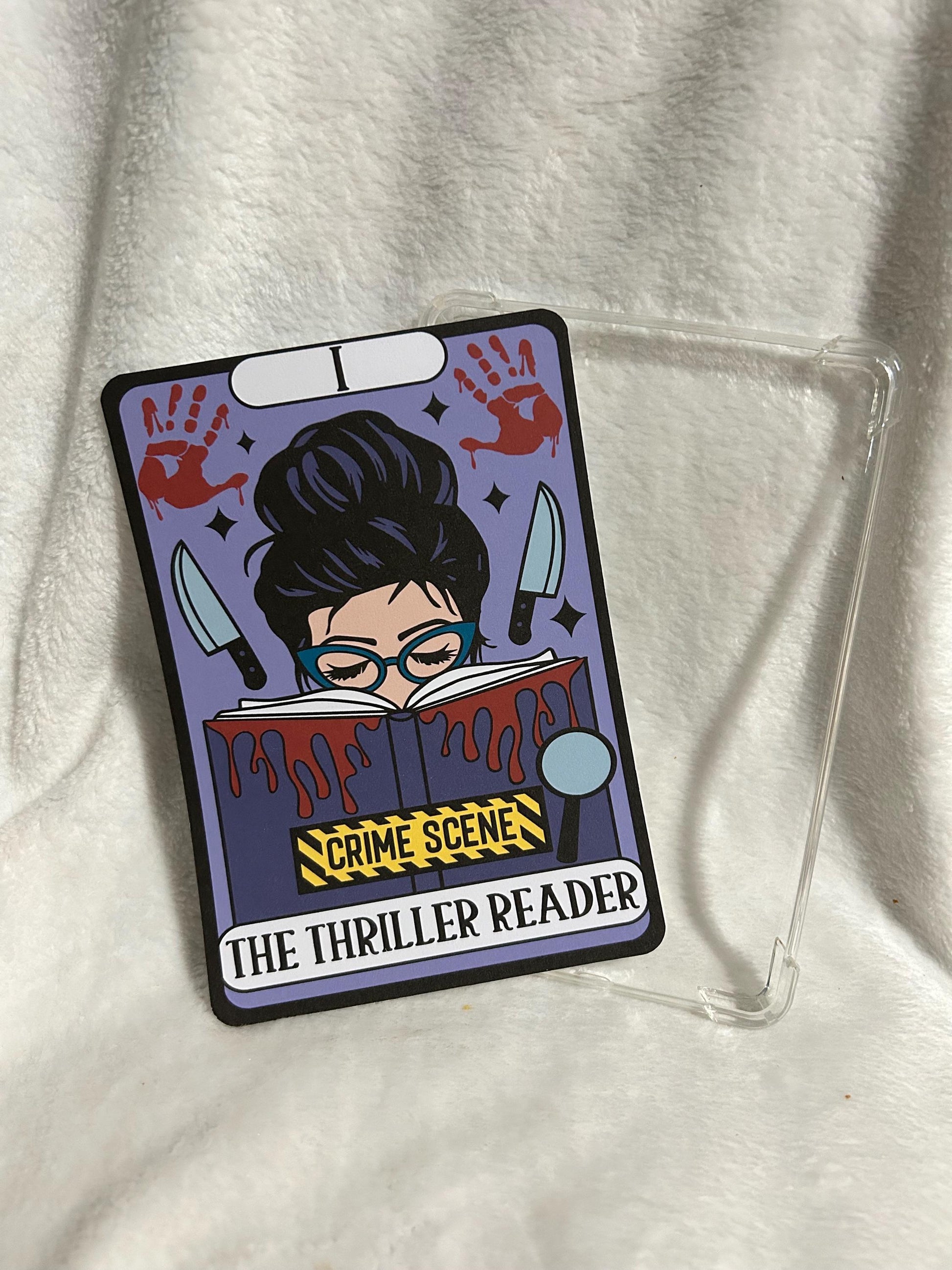 The thriller reader tarot style kindle e reader insert card for clear case, kindle accessory decoration, kindle, paperwhite, oasis