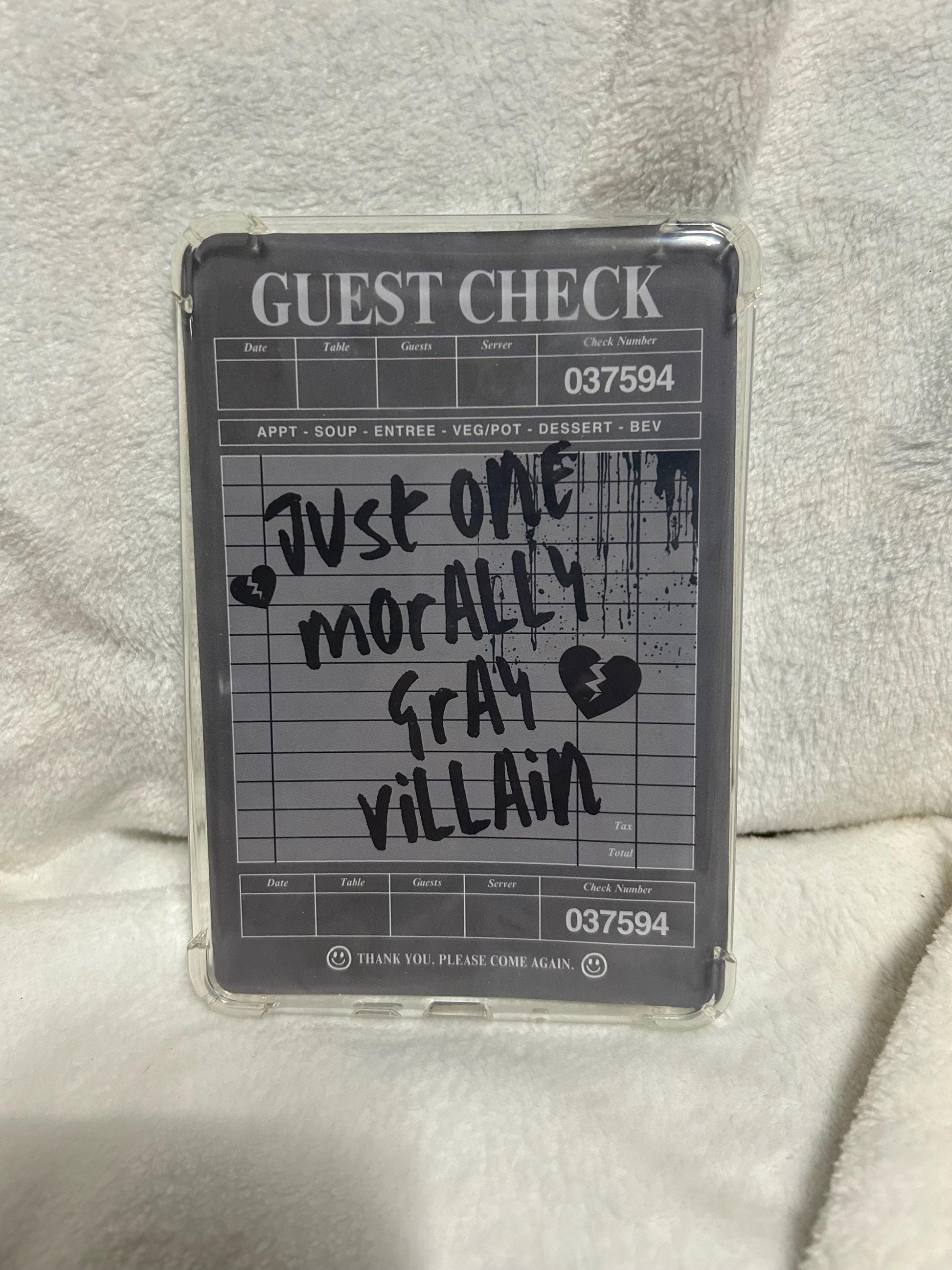 Guest check one morally gray villain trope kindle e reader insert card for clear case, kindle accessory decoration, kindle, paperwhite, oas