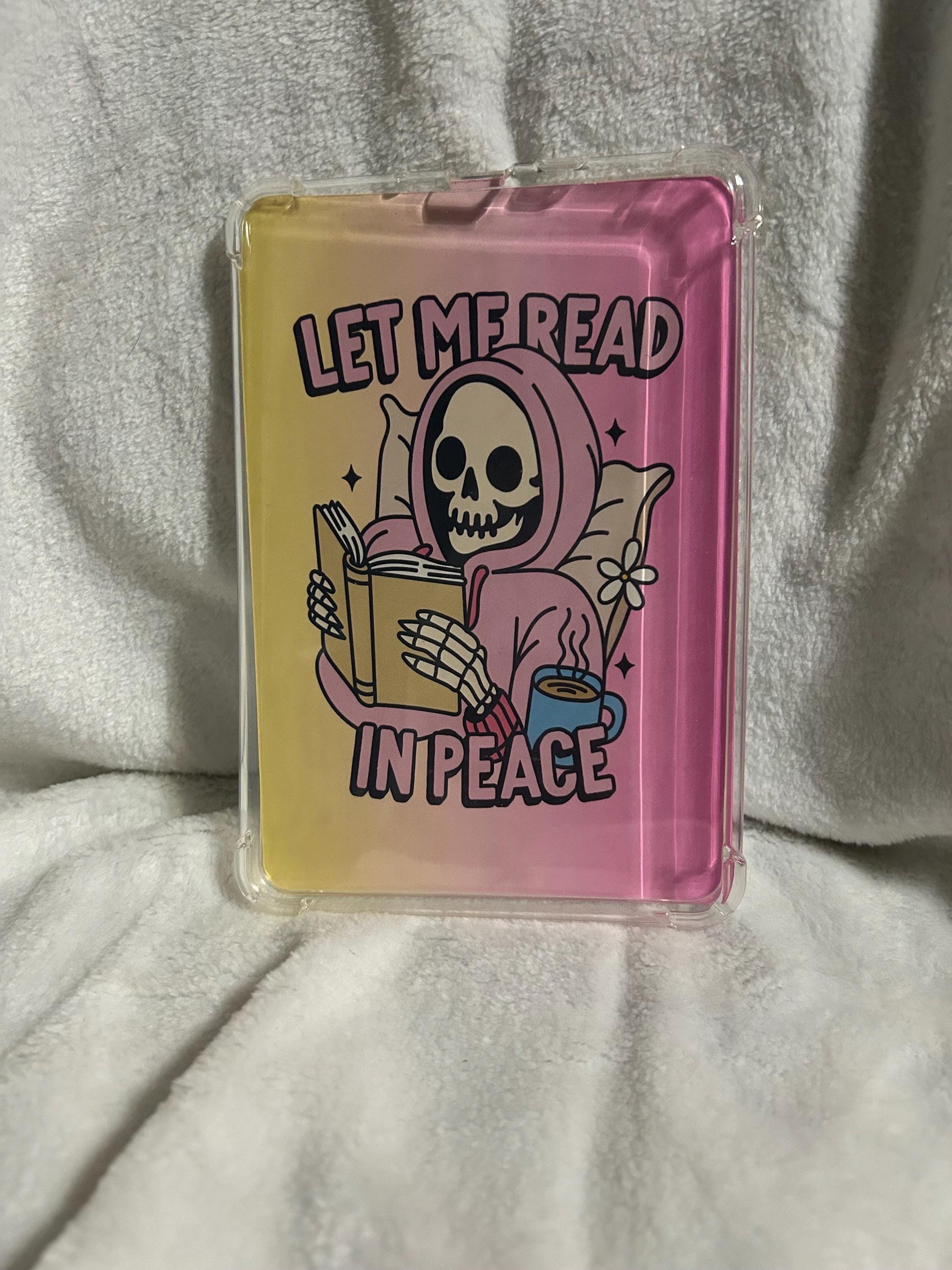 Let me read in peace ombre style kindle e reader insert card for clear case, kindle accessory decoration, kindle, paperwhite, oasis12th gen