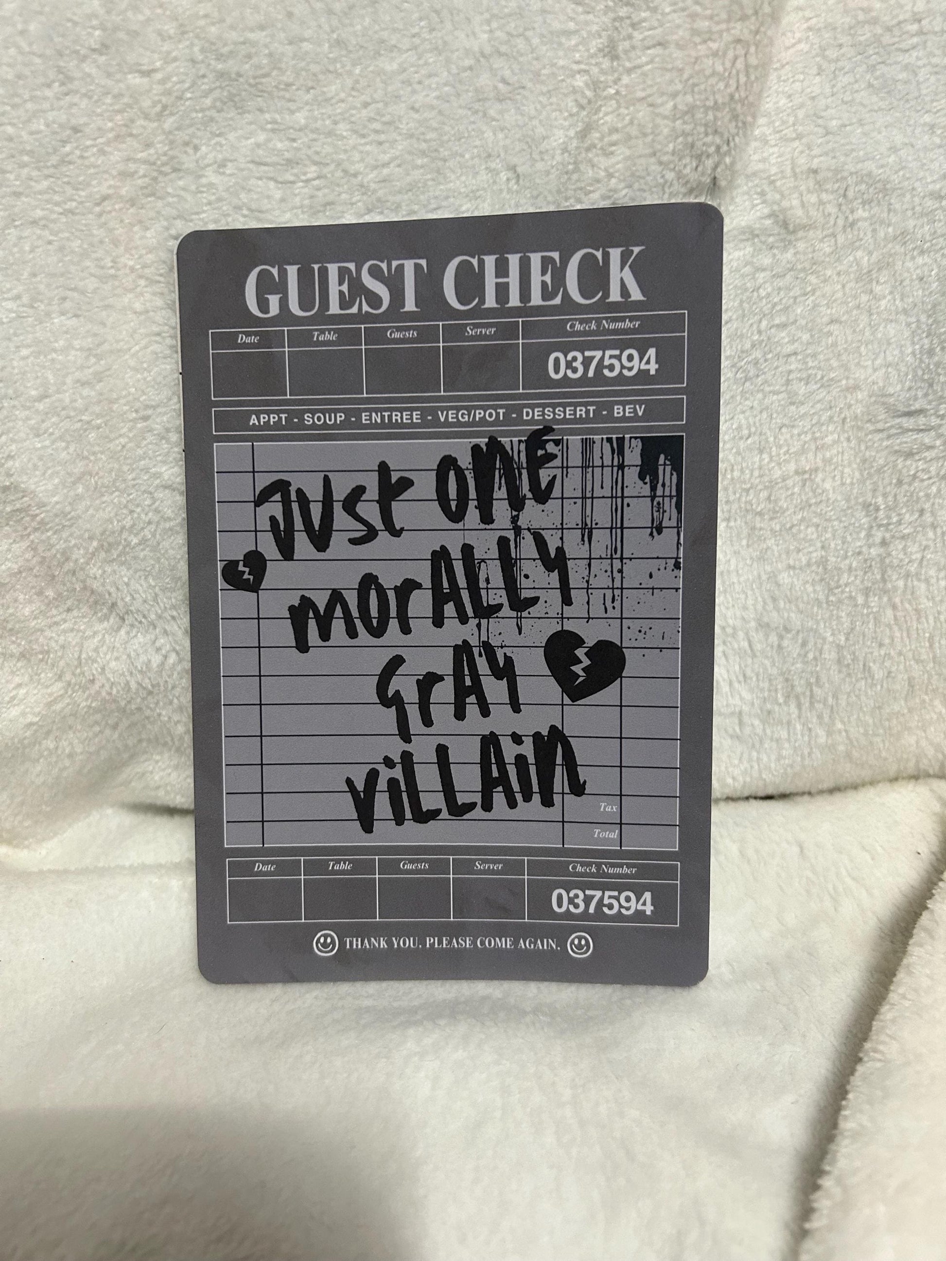 Guest check one morally gray villain trope kindle e reader insert card for clear case, kindle accessory decoration, kindle, paperwhite, oas