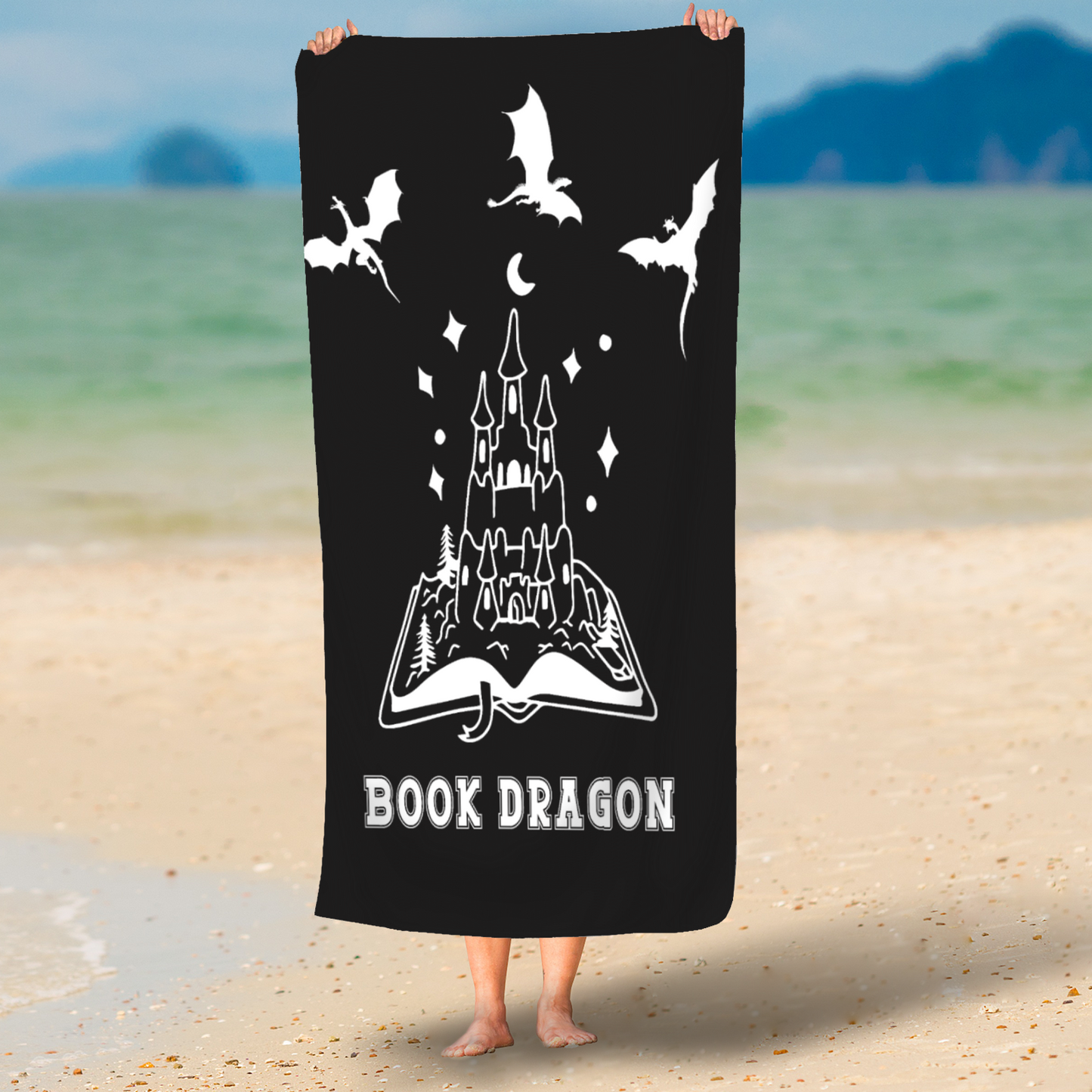 Book dragon bookish beach towel