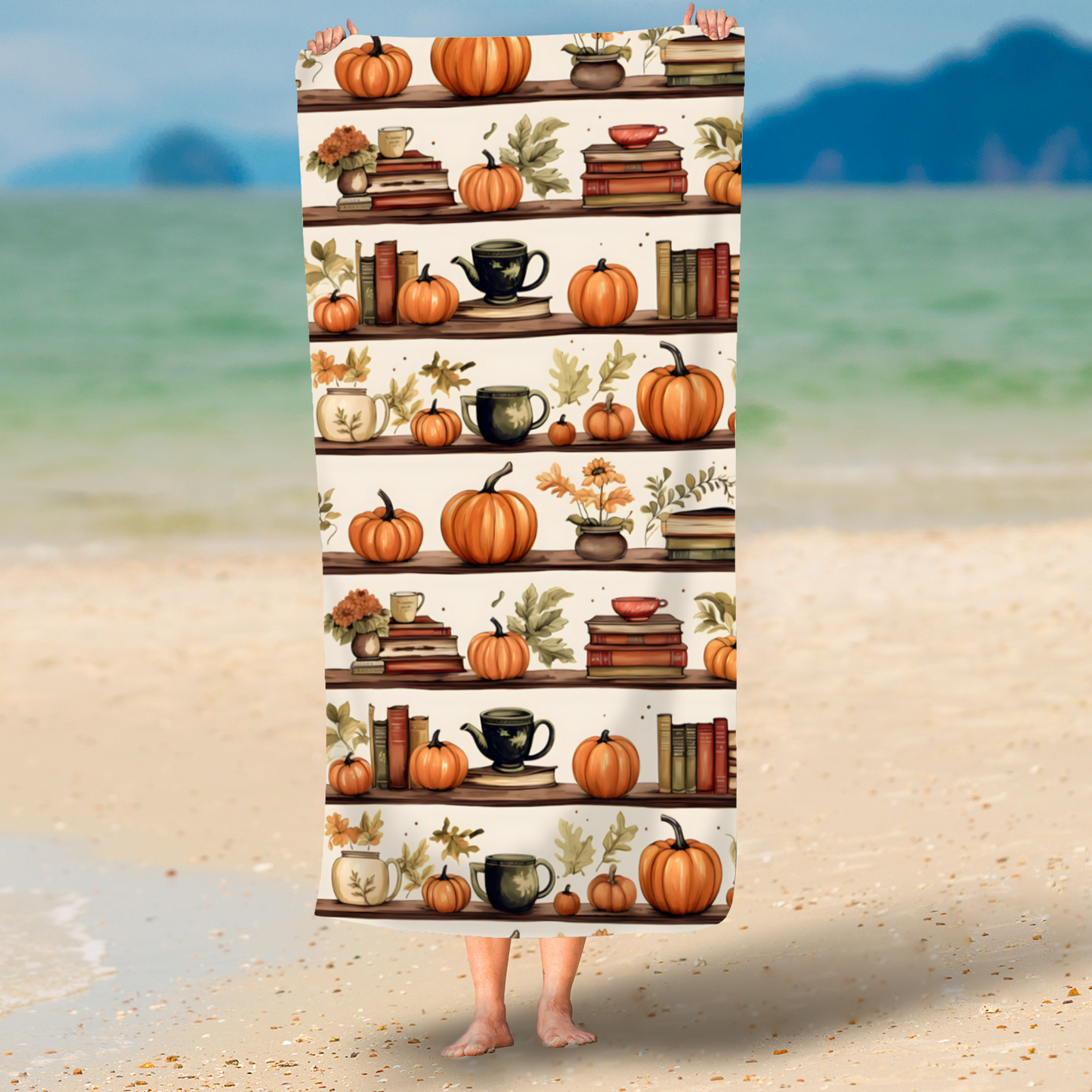 Pumpkin book shelf bookish beach towel