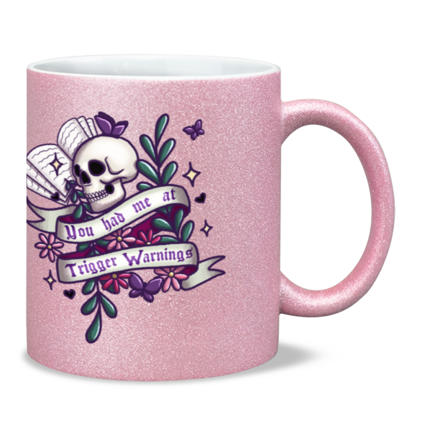 You had me at trigger warnings bookish 11oz glitter sparkle mug