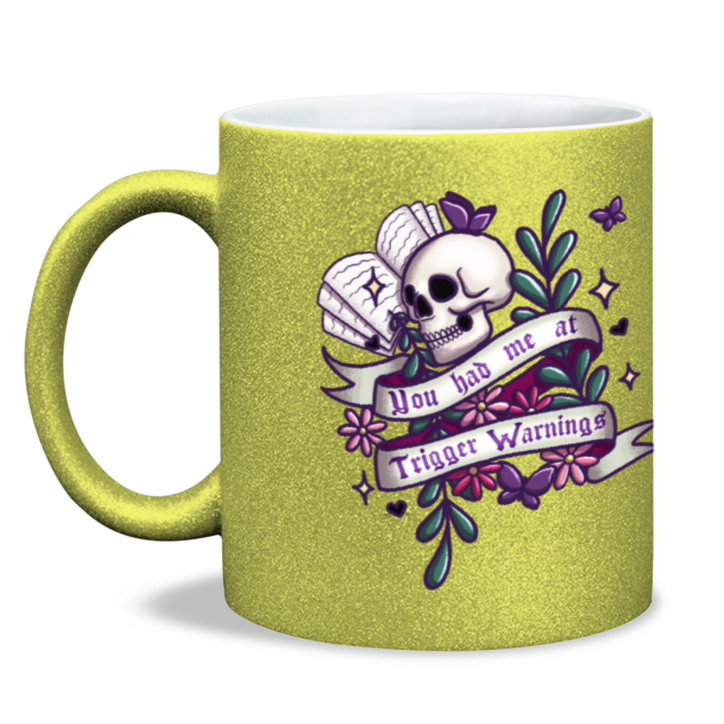 You had me at trigger warnings bookish 11oz glitter sparkle mug