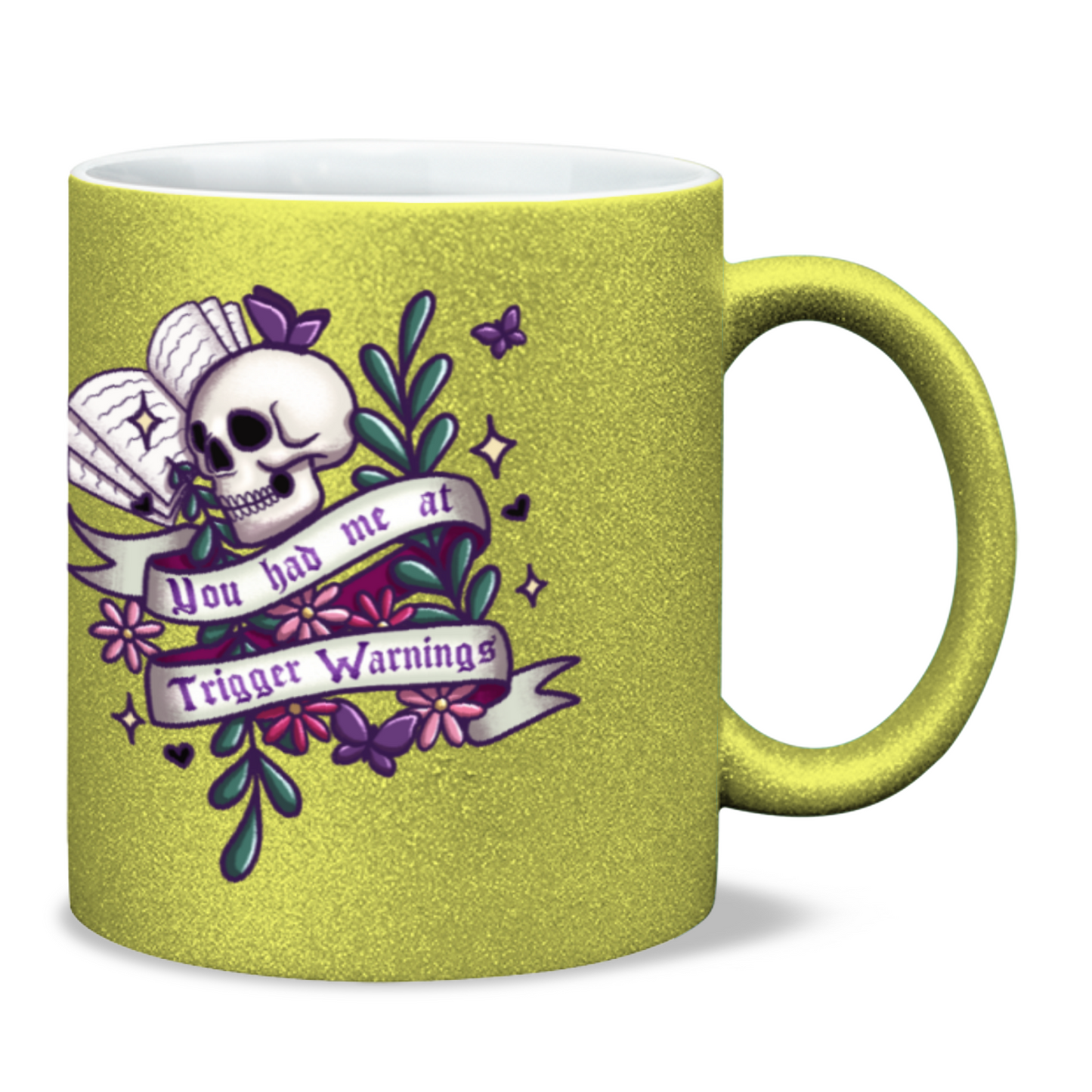 You had me at trigger warnings bookish 11oz glitter sparkle mug