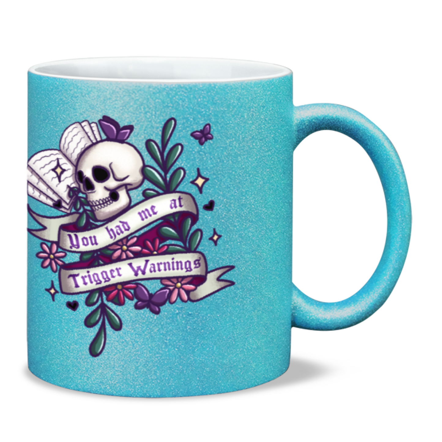 You had me at trigger warnings bookish 11oz glitter sparkle mug