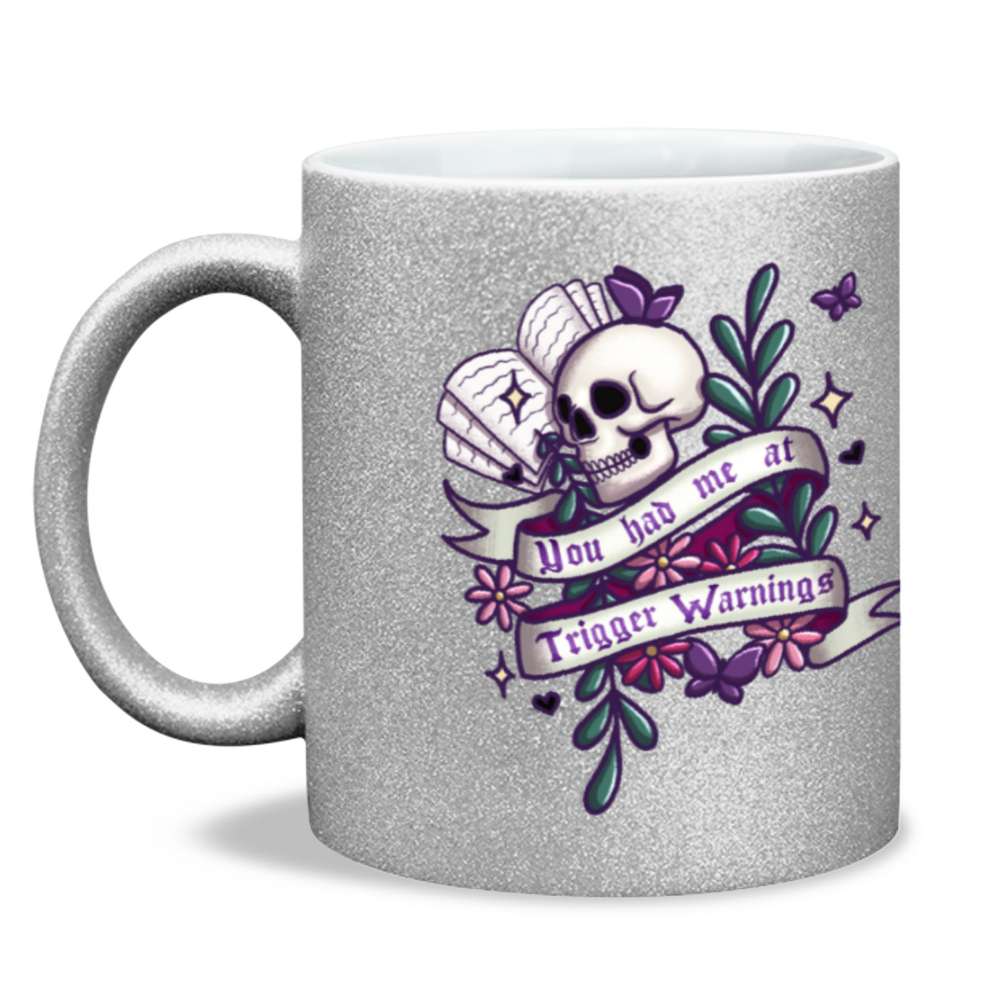 You had me at trigger warnings bookish 11oz glitter sparkle mug