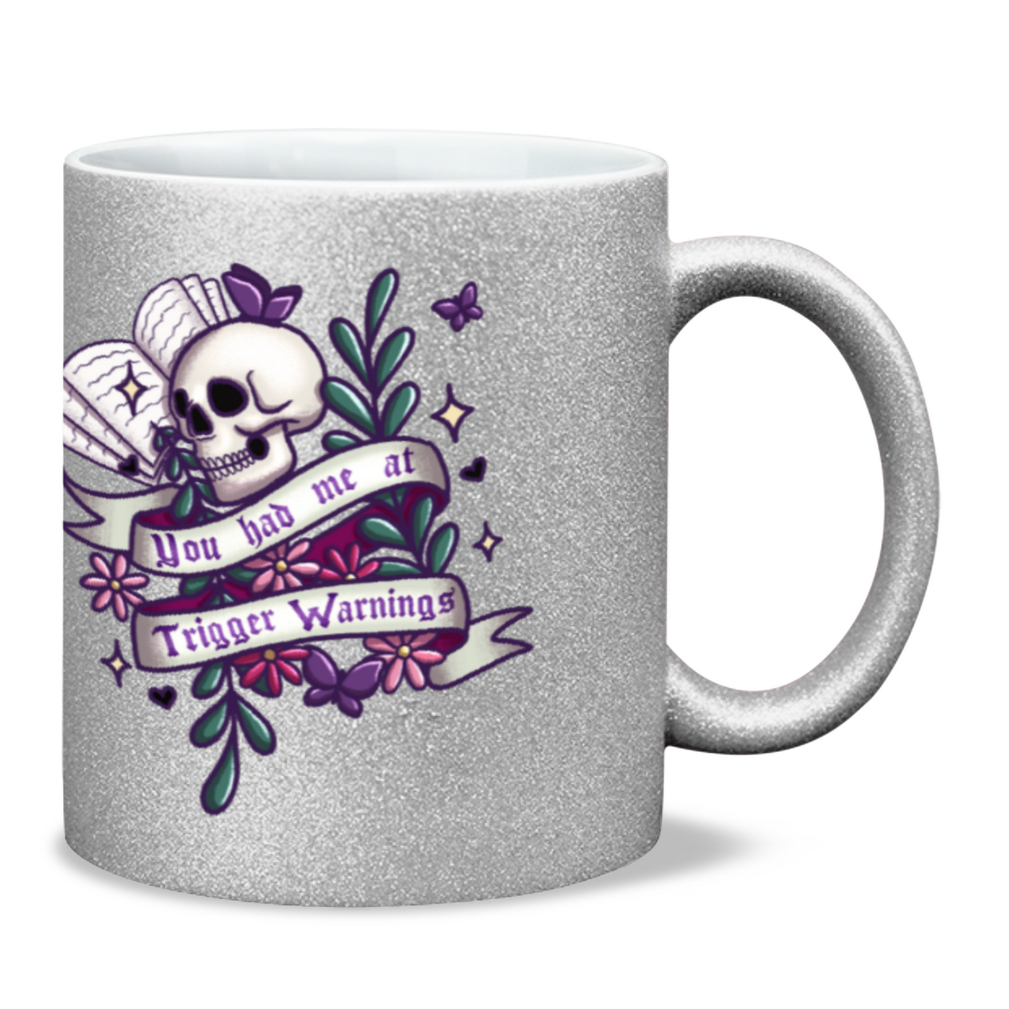 You had me at trigger warnings bookish 11oz glitter sparkle mug